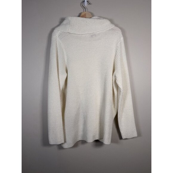 Kate and Sam Overlap Sweater Women’s L Ivory Cowl Neck‎ Waffle Knit Cape Split - Picture 5 of 9